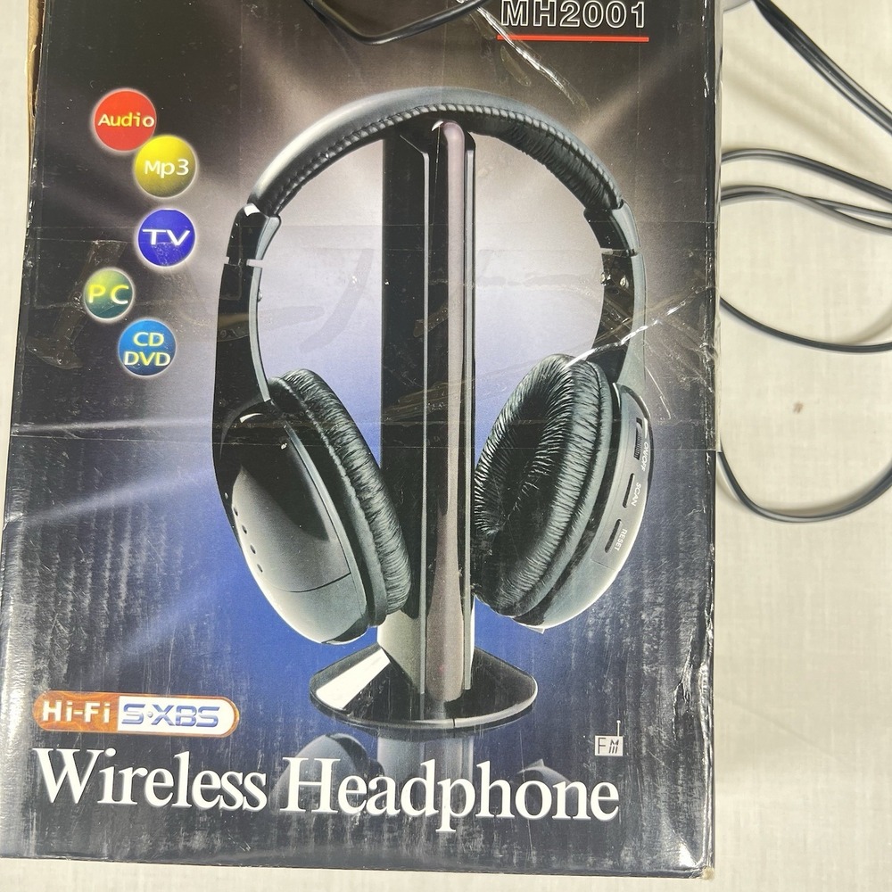 MH2001 Wireless Headphones RF TV Headset w/ Base FM Stereo RCA Tested